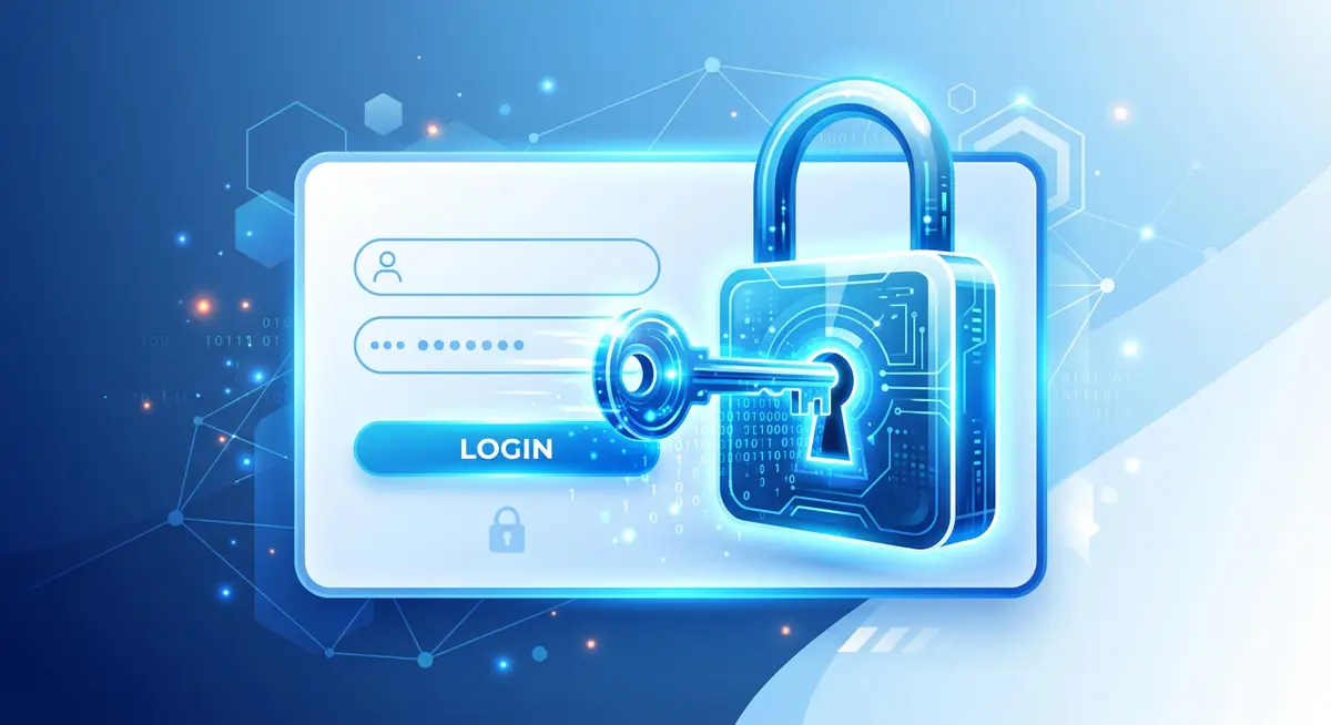 Halaman login dengan kunci digital dan gembok