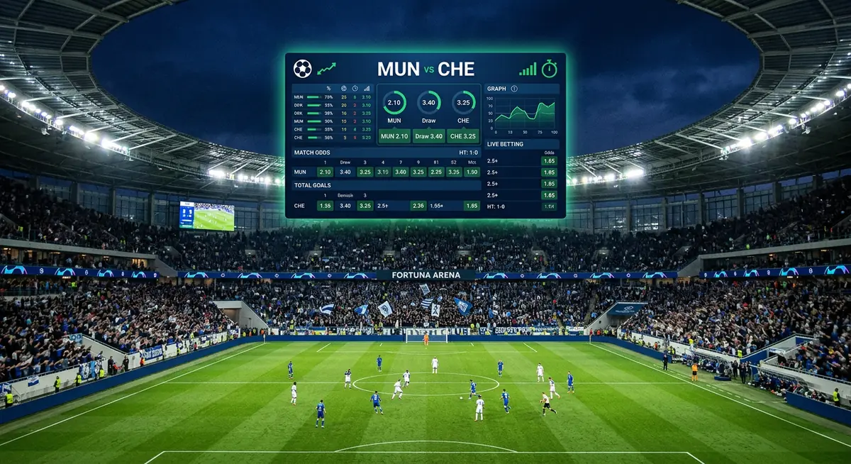 Konsep taruhan olahraga dengan stadion dan papan odds